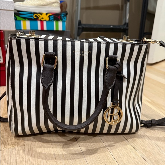 Henri Bendel brown and White Satchel with Bold Stripes - Picture 1 of 2